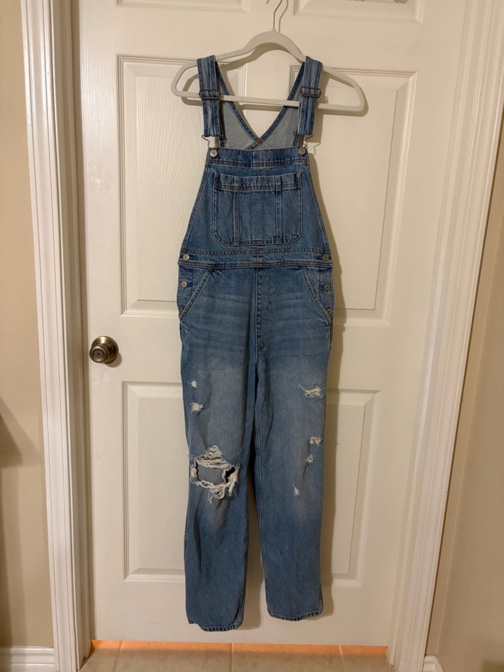 Abercrombie & Fitch distressed denim overalls